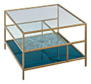 Sauder® Coral Cape Glass Square Coffee Table, 19" x 29-1/2", Satin Gold/Teal
