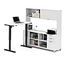 Bestar Pro-Linea 72"W L-Shaped Standing Corner Desk With Hutch, White