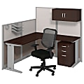 Bush Business Furniture Office In An Hour L Workstation With Storage & Chair, Mocha Cherry Finish, Standard Delivery