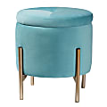 Baxton Studio Malina Velvet Round Storage Ottoman, Sky Blue/Gold