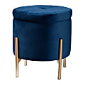 Baxton Studio Malina Velvet Round Storage Ottoman, Navy Blue/Gold