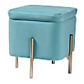 Baxton Studio Aleron Velvet Storage Ottoman, Sky Blue/Gold 1 thumbnail image