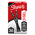 Sharpie S Gel Pens, Medium Point, 0.7 mm, Black Barrel, Black Ink, Pack Of 36 Pens