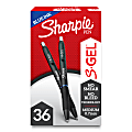 Sharpie S Gel Pens, Medium Point, 0.7 mm, Black/Blue Barrel, Blue Ink, Pack Of 36 Pens