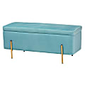 Baxton Studio Rockwell Velvet Storage Bench, Sky Blue/Gold