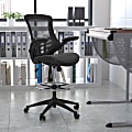 Flash Furniture Mid-Back Mesh/LeatherSoft Drafting Chair with Flip-Up Arms, Black