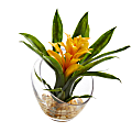 Nearly Natural Tropical Bromeliad 8”H Artificial Floral Arrangement With Angled Vase, 8”H x 6”W x 6”D, Yellow 1 thumbnail image