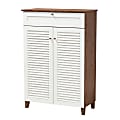 Baxton Studio Coolidge 5-Shelf Shoe Storage Cabinet With Drawer, White/Walnut