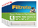 Filtrete™ 18 x 18 x 1 Air Filter, 6 HVAC Filters, MPR 700, Merv 8, Dust, Pollen & Pet Dander, 3 Month Pleated 1 Inch Electrostatic Air Filters 1 thumbnail image