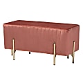 Baxton Studio Helaine Fabric Bench Ottoman, 17-11/16"H x 35-3/8"W x 15-11/16"D, Blush Pink/Gold