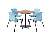 KFI Studios Midtown Pedestal Round Standard Height Table Set With Imme Armless Chairs, 31-3/4”H x 22”W x 19-3/4”D, Maple Top/Black Base/Sky Blue Chairs