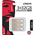 Kingston 32GB USB 2.0 DataTraveler SE9 (Metal casing) (3 Pack) - 32 GB - USB 2.0 Type A - 100 MB/s Read Speed - Silver - 5 Year Warranty - 3 Pack 1 thumbnail image