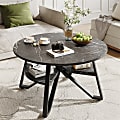 Bestier 36.02 in. Round Wood Coffee Table with Storage, Black Marble