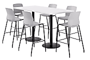 KFI Studios Proof Bistro Rectangle Pedestal Table With 6 Imme Barstools, 43-1/2"H x 72"W x 36"D, Designer White/Black/Light Gray Stools