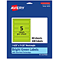 Avery® Print-To-The-Edge Labels With Sure Feed® Technology, 94231-BGP80, Rectangle, 1-1/2" x 7-1/2", Matte Bright Green, Pack of 400