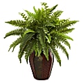 Nearly Natural 20"H Boston Fern Artificial Plant With Decorative Planter, 20"H x 14"W x 14"D, Brown/Green