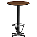 Flash Furniture Laminate Round Table Top With Bar-Height Table Base And Foot Ring, 43-1/8"H x 24"W x 24"D, Walnut/Black