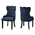 Baxton Studio Fabre Dining Chairs, Navy Blue/Dark Brown, Set Of 2 Chairs