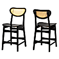 Baxton Studio Hesper Mid-Century Modern Finished Wood/Rattan Counter-Height Stools With Backs, Dark Brown, Set Of 2 Stools 1 thumbnail image