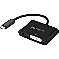 StarTech.com USB-C to DVI Adapter with Power Delivery (USB PD) - USB Type C Adapter - 1920 x 1200 - Black - Use this USB Type C adapter to output DVI video and charge your laptop using a single USB C port - USB display adapter - USB-C dongle - USB-C to D