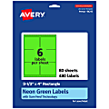 Avery® Printable Labels With Sure Feed® Technology, 94215-NGP80, Rectangle, 3-1/3" x 4", Matte Neon Green, Pack of 480 1 thumbnail image