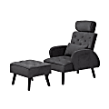 Baxton Studio Haldis 2-Piece Recliner Chair And Ottoman Set, Gray/Walnut
