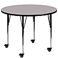 Flash Furniture Mobile Height Adjustable Thermal Laminate Round Activity Table, 30-3/8”H x 60''W, Gray