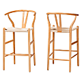 Baxton Studio Paxton 2-Piece Bar Stool Set, Beige/Natural Brown
