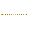 Amscan Happy New Year Glitter Ribbon Letter Banners, 5" x 12', Gold, 1 Banner Per Pack, Case Of 3 Packs