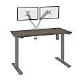 Bestar Upstand Electric 48"W Standing Desk With Dual Monitor Arm, Bark Gray