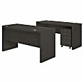 Office by Kathy Ireland® Echo 60"W Bow-Front Computer Desk And Credenza With Mobile File Cabinet, Charcoal Maple, Standard Delivery 1 thumbnail image