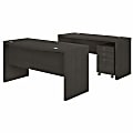 Office by Kathy Ireland® Echo 60"W Bow-Front Computer Desk And Credenza With Mobile File Cabinet, Charcoal Maple, Standard Delivery