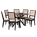 Baxton Studio Mana Modern 7-Piece Dining Set, 30”H x 44-15/16”W x 44-15/16”D, Sand/Dark Brown