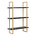 Kate and Laurel Leigh Wood and Metal Wall Shelves, 30”H x 20”W x 7”D, Black/Gold