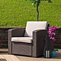 Flash Furniture Faux Rattan Outdoor Chair With Curved Arms And All-Weather Cushion, Chocolate Brown