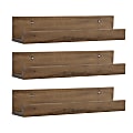 Kate and Laurel Levie Wooden Picture Ledge Wall Shelf Set, 3-1/2”H x 18”W x 3-1/2”D, Rustic Brown, Set Of 3 Shelves