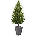 Nearly Natural Olive Cone Topiary 67" UV-Resistant Artificial Tree With Planter, Green/Slate