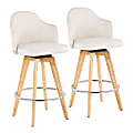 LumiSource Ahoy Fixed-Height Counter Stools, Cream/Natural Bamboo, Set Of 2 Stools