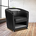Flash Furniture LeatherSoft™ Faux Leather Tablet-Arm Barrel-Back Chrome-Legged Guest Chair, Black/Gray