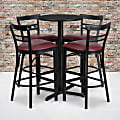 Flash Furniture Round Laminate Table Set With X-Base And Four 2-Slat Ladder-Back Metal Barstools, 42"H x 24"W x 24"D, Black/Burgundy