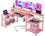 Bestier 72”W Computer Desk With Power Outlets, Monitor Stand And LED Lights, Pink 1 thumbnail image