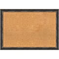 Amanti Art Rectangular Non-Magnetic Cork Bulletin Board, Natural, 39” x 27”, Bark Rustic Char Narrow Plastic Frame