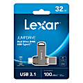 Lexar® JumpDrive® Dual Drive D400 USB 3.1 Type-C USB Drive, 32GB, Silver