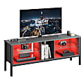 Bestier 63" Gaming TV Stand For 70" TV With LED Light & Modern Glass Shelves, 22-1/16”H x 63”W x 15-3/4”D, Gray