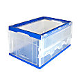 Mount It! Collapsible Plastic Storage Crate With Lid, 65 Liters, 15.25" x 23" x 13", Clear/Blue