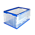 Mount It! Collapsible Plastic Storage Crate With Lid, 65 Liters, 15.25" x 23" x 13", Clear/Blue 1 thumbnail image
