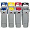 Rubbermaid Commercial Slim Jim Recycling Station - 4-Stream - 23 gal Capacity - Rectangular - Recyclable, Hinged Lid - Resin - Gray - 1 Each