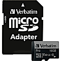 Verbatim 16GB Pro 600X microSDHC Memory Card with Adapter, UHS-I U3 Class 10 - Class 10/UHS-I (U3) - 90 MB/s Read1 Pack - 600x Memory Speed