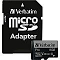 Verbatim 16GB Pro 600X microSDHC Memory Card with Adapter, UHS-I U3 Class 10 - Class 10/UHS-I (U3) - 90 MB/s Read1 Pack - 600x Memory Speed 1 thumbnail image