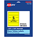 Avery® Print-To-The-Edge Labels With Sure Feed® Technology, 94232-NYP40, Rectangle, 1-3/4" x 7-3/4", Matte Neon Yellow, Pack of 200 1 thumbnail image